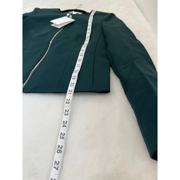 NWT BOSS Hugo Boss Size/US2 Jaxine Checkered Zip Front Collarless Blazer Green - Picture 6 of 12